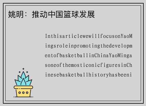 姚明：推动中国篮球发展